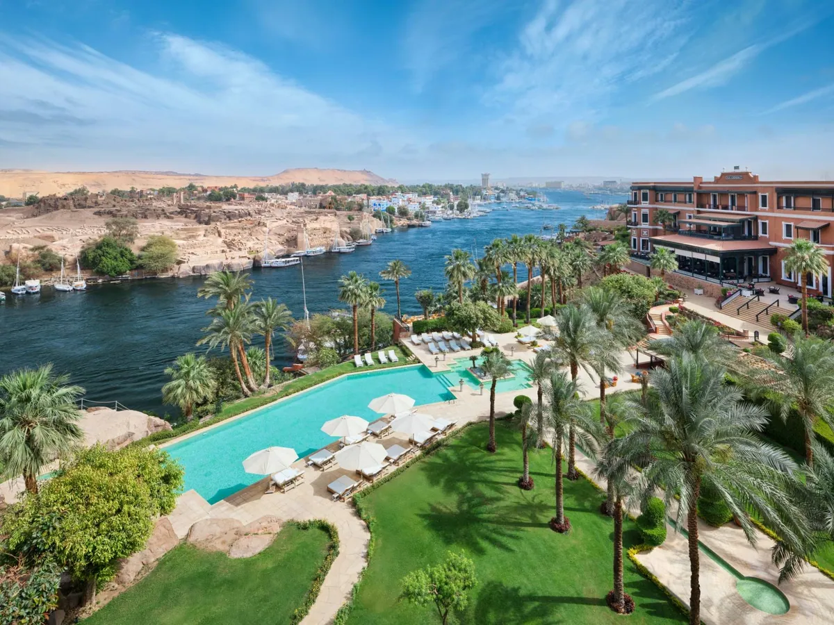 The Old Cataract gardens and pool above the Nile at Aswan